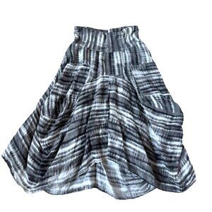 Inizio Womens M Linen Asymmetric Hem Skirt Italy Gray White Hi Low Artsy Bubble